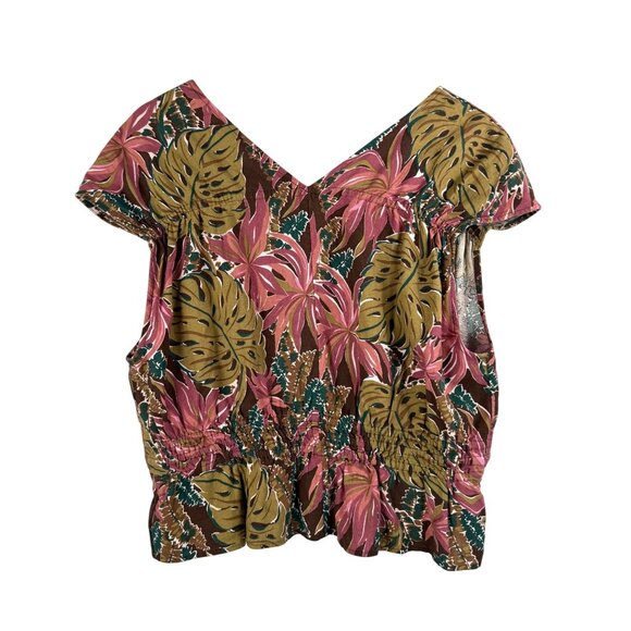 Madewell Shirred Cap-Sleeve Top in Brushstroke Monstera linen floral sz‎ XL - Picture 4 of 8